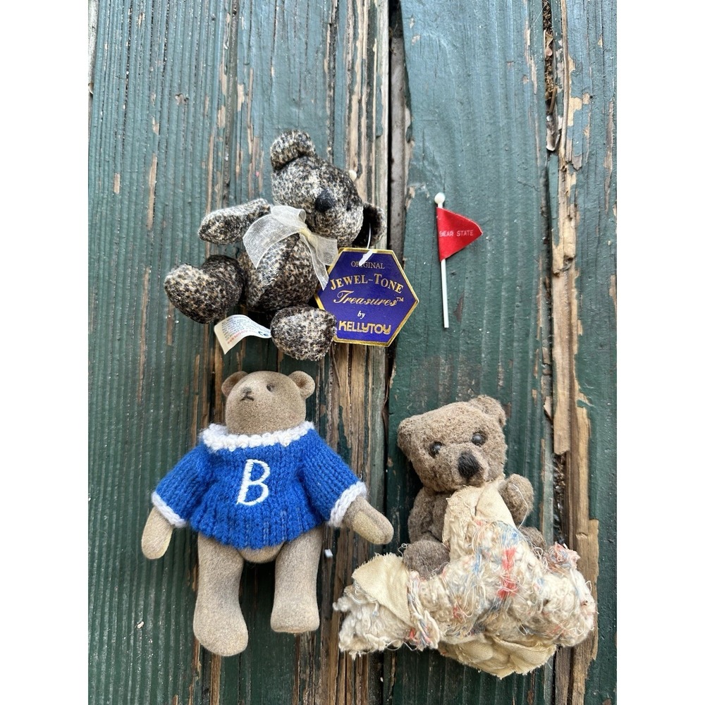 Vintage‎ Lot 3 Miniature Stuffed Teddy Bears Moveable Arms Legs